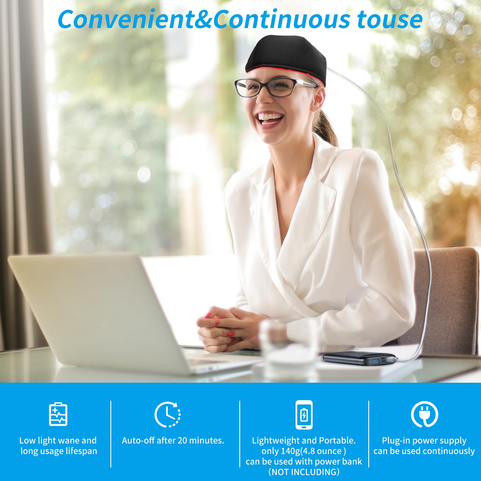 120 LED scalp care red light cap, 660nm red light + 830nm near-infrared dual wavelengths, a total of 120 high-density LED beads, 10Hz & 40Hz pulse modes, plug-in operation.