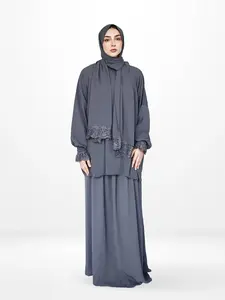 Two-Piece Prayer Set Dress with attached Hijab - Crepe Fabric muslim clothing