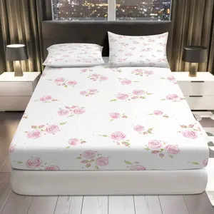 3Pcs Floral Romantic Elegant Fitted Sheet Three Piece Set (1*Fitted Sheet+2*Pillowcases, Coreless), Valentine's Day theme, Soft Bedding Set, Mattress protector Breathable, Bedroom, Guest Room, Floral Sheets