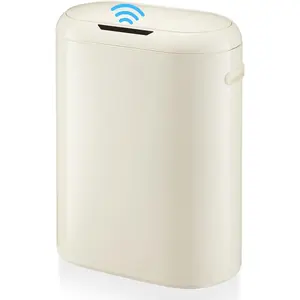 13 Gallon Automatic Motion Sensor Trash Can with Lid Smart Bin for Bedroom Bathroom Off-white