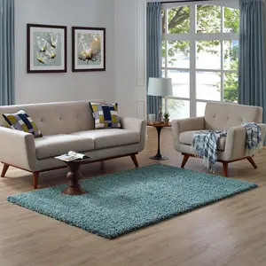 Modway Enyssa Solid 5x8 Shag Area Rug in Aqua Blue and Ivory