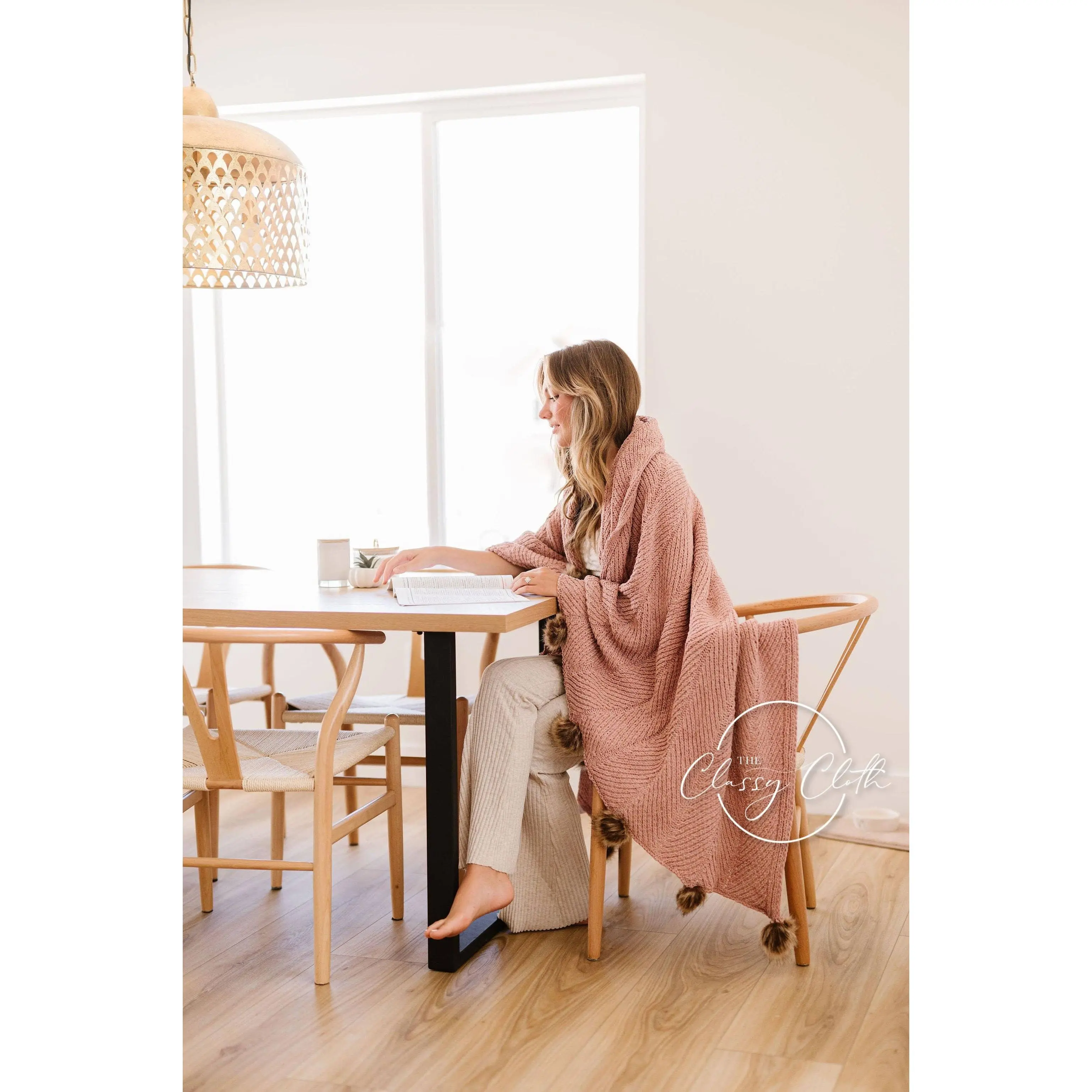 The Classy Cloth WS - Chenille Pom Blanket - Mauve RTS