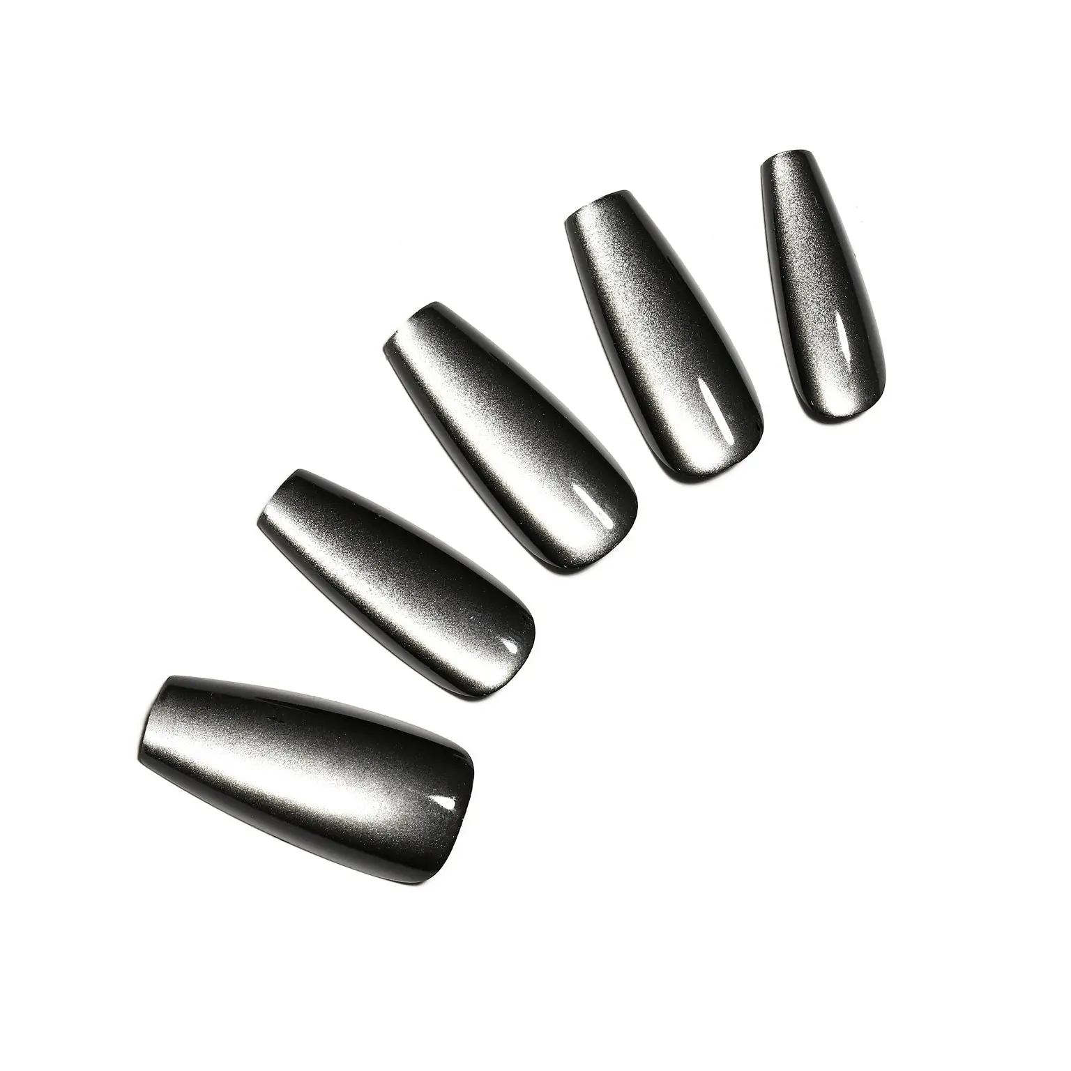 Dark Platinum – Long Coffin Black Chrome Press-On Nails