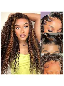 Highlight Ombre Lace Front Wig Human Hair Deep Wave Wavy Ombre Wig 13X4 HD Lace Frontal Wigs Human Hair 180% Density 1B/30 Colored Curly Wigs for Women Glueless Pre Plucked Wig