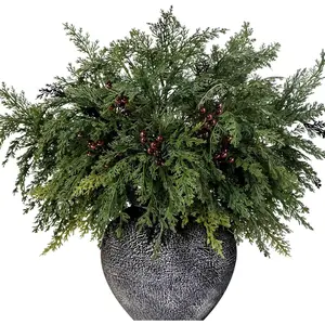5 count 21.7'' Christmas Greenery Stems with Red Berries Artificial Cedar Branches for Indoor Outdoor  Decoration, Realistic Pine Tree Picks Berry Sprays for Xmas Vases Wreaths Table Decor (5, Green)