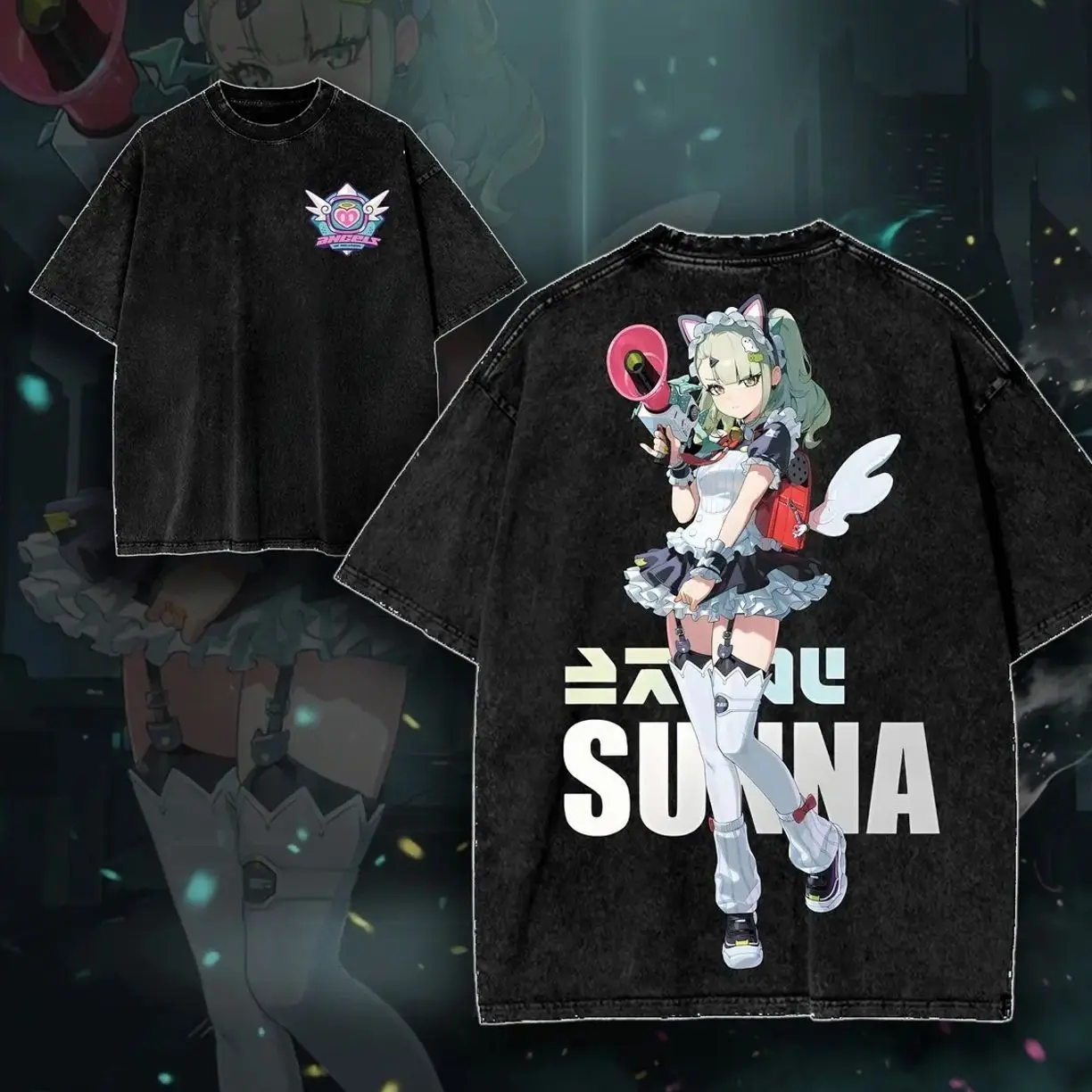SUNNA ANGELS OF DELUSION Vintage Design Zenless Zone Zero Double Sided Print Washed T-Shirt Hoodie Sweatshirt & Tank Top Game,  zzz Top 3ZX