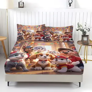 Paw Patrol Patterned Fitted Sheet Set, Bed Sheets Set, Including 1 Sheet And 2 Pillowcases, Comfortable Bedding, Bedroom Decor