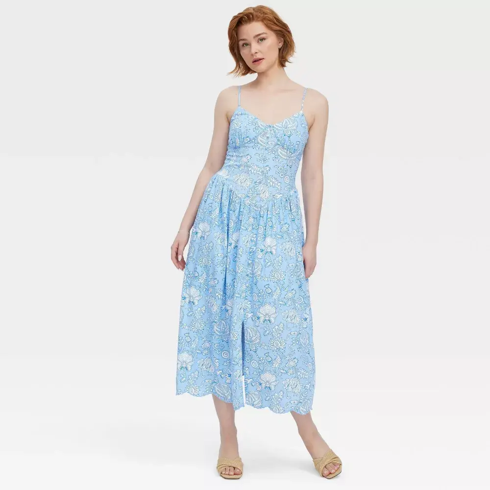 Women's Floral Vines Drop Waist Midi A-Line Dress - Roller Rabbit