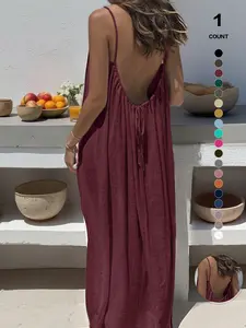 Elegant Backless Strap Dress, Loose Fit Beach Vacation Long Nightgown, Comfortable Home Sleepwear, Perfect for Relaxing Days, Loungewear