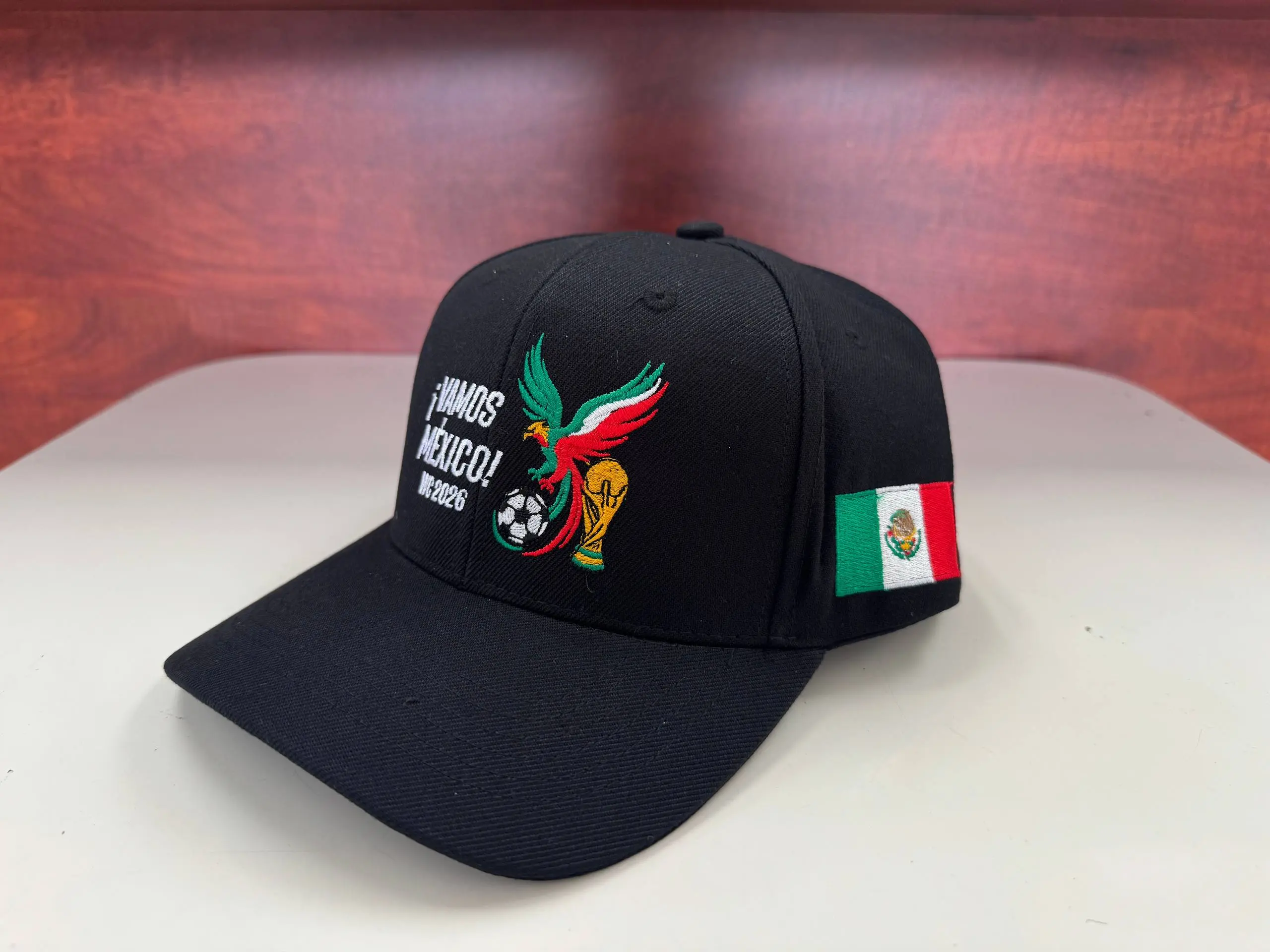 Unisex Embroidered Cotton Baseball Cap, Vamos Mexico 2026 Graphic Hat for Supporters with Eagle & Soccer Ball Design, All-Season Fanwear - Black, Black Hats, Embroidery Hat