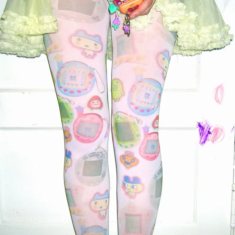 Y2K Aesthetic Women's Cute Cartoon Pattern Fitted Long Socks, Kawaii Print Stockings for Emo Girls, Harajuku Style Casual Fashion Wear Womenswear, Casual Stylish Socks