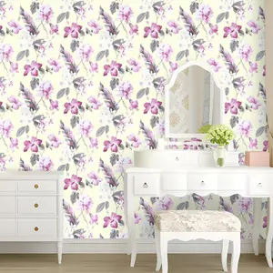 Vintage Country Pink-Purple Floral Peel and Stick Self-Adhesive Wallpaper - Waterproof Removable PVC Wall Sticker | DIY Cuttable for Living Room, Bedroom, Dorm & Furniture Decor | Room Background Renovation