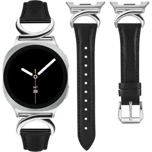 Leather Band Compatible with Samsung Galaxy Watch 8 40mm 44mm/ 8 Classic 46mm Bands, No Gap One-Click Slim Thin Dressy Leather Strap with C-Shape Metal Buckle Women, NOT for Other Models