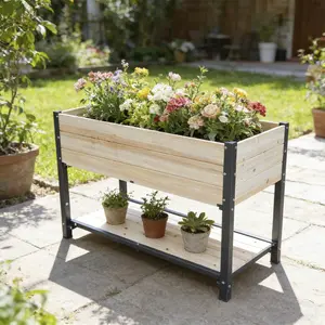 ARCH New style:     Solid Wood & Iron Frame Raised Garden Bed - Reversible & Replaceable Wood Panels, No Paint/Formaldehyde, DIY Planter Box for Vegetables, Fruits, Flowers