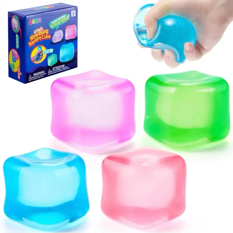 JOYIN 4 Pack Stress Cube, 2'' High Density Cube Fidget Toy, Stress Relief with Slow Rising Sensory Squishy Toys for Kids Adults, Birthday Gifts, Party Favors, Classroom Prizes for Boys Girls,  Butter Stick Squishy