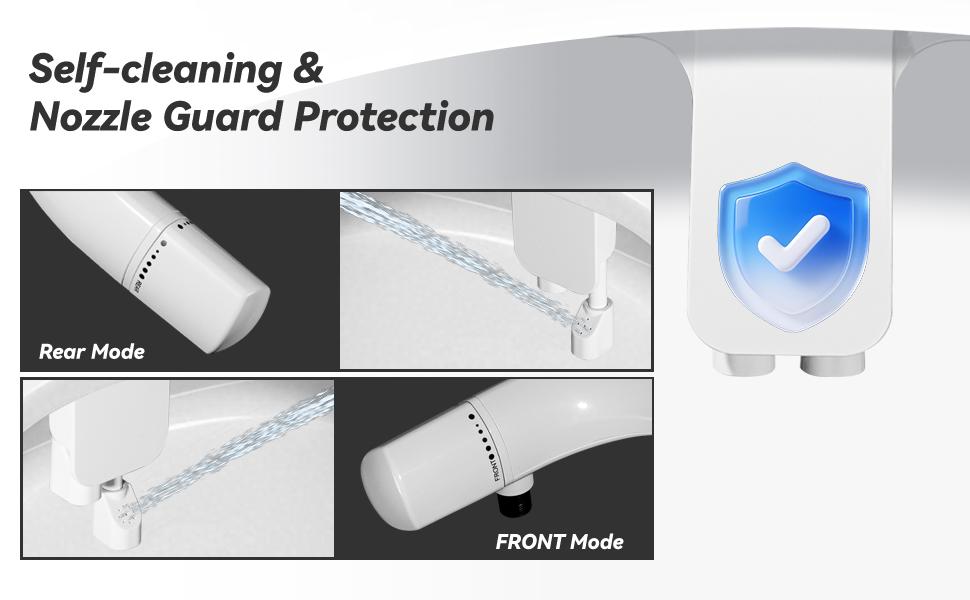 NGNP Toilet Bidet Attachment Fresh Water Spray with Non-Electric Adjustable Water Pressure Side Arm Control, Slim Bidet Sprayer, Silver Knob (Dual Nozzles) 2.48 Inch Standard Toilet Adaptation Hygienic & Eco-friendly
