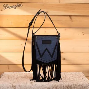 Wrangler Leather Fringe Jean Denim Pocket Crossbody - Black WG367-8360BK