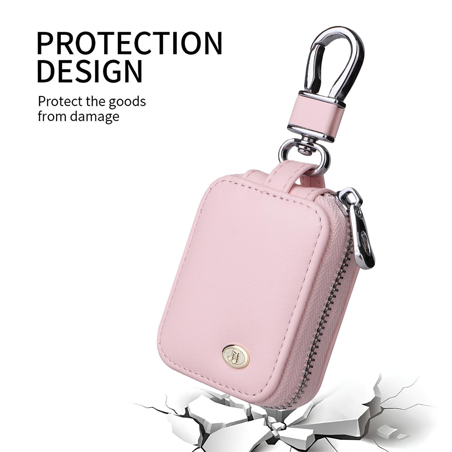 Earbud Carrying Case, Portable PU Leather Small Protective Storage Bag with Mesh Pocket & Keychain for Wireless Headphones, Earbuds, USB Cables & Accessories