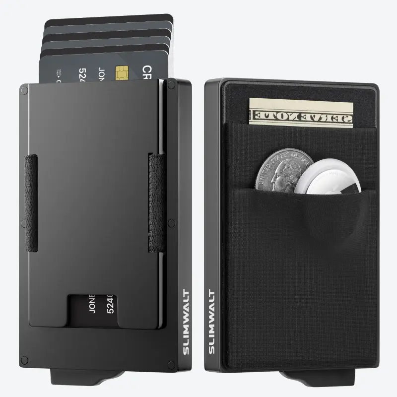 SLIMWALT Men's Wallet - RFID Blocking Slim Aluminum Card Organizer, 20-Card High-Capacity, Expandable Cash Pocket, Compact and Slim Profile Everyday Carry Front Pocket EDC Wallet