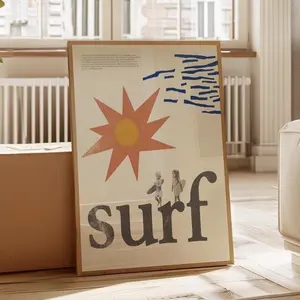 Vintage Surfing Poster - Minimalist Artistic Paper Print with Border, Retro Coastal Beach Sun Wave Wall Art, Home Decor Decoration for Malibu Surf Enthusiasts' Rooms