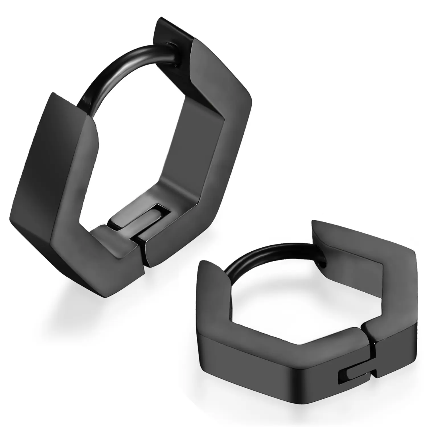 OIDEA Hexagon Hoop Earrings for Men & Women, Tarnish-Free Stainless Steel, Lightweight Minimalist Pair for Business Daily Wear, Architecture, Geometric Form, Hexagon Shape, Basic, Teens, Casual, Three Plated Tones