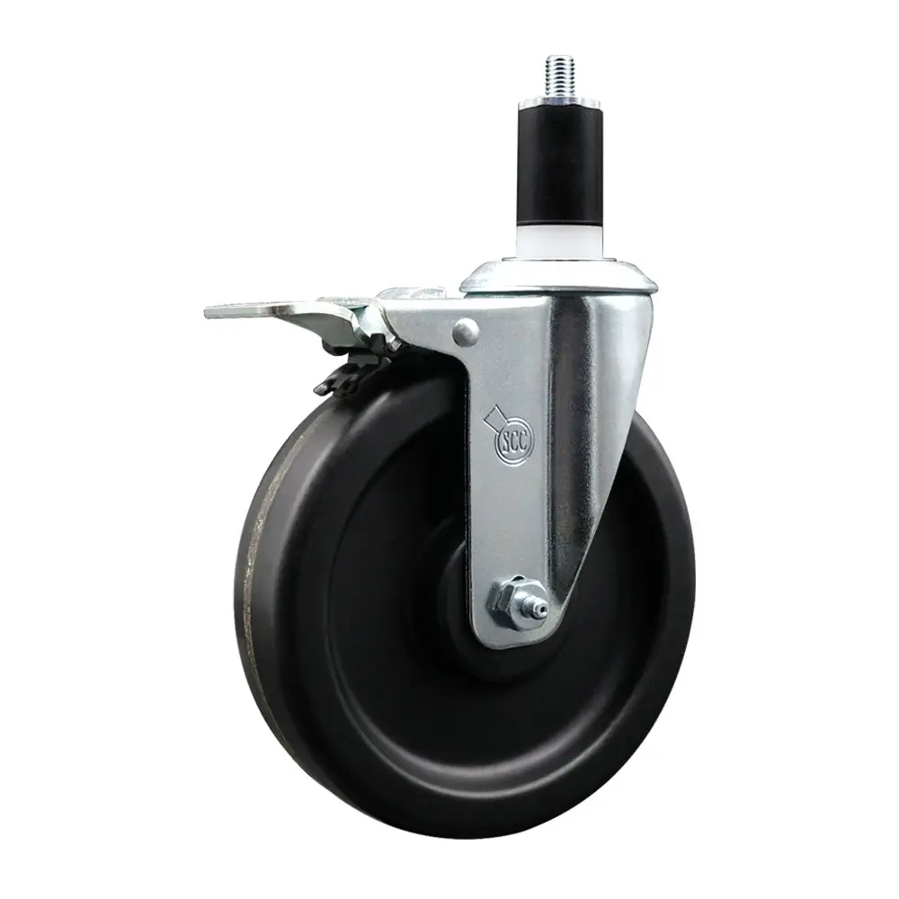 Service Caster SCC-EXTTL20S615-PHR-112 Phenolic Swivel Expanding Stem Casters, 6x1.5 in. Black Wheel, 1.5 in. Stem, Roller Bearing, Total Locking Brake, 300 lbs Capacity for Shop Projects, Work Tables
