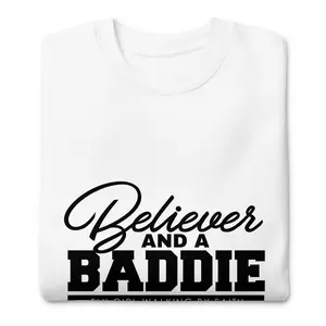 Believer & Baddie Sweatshirt- Crew Neck (White & Grey) Classic Cotton