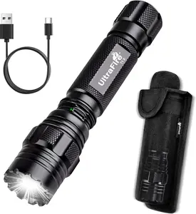 UltraFire T1 X Rechargeable Tactical Flashlight with Holster, Hidden C Port and 3 Modes, 1200 Lumens LED Police Flashlight for Emergency, Law Enforcement, Security and Duty Belt