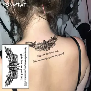 Waterproof Temporary Tattoo Sticker Black Butterfly Gothic Text Simple Lines Pattern Body Art Arm Fake Tattoos Sleeve For Women Men Neck Wrist