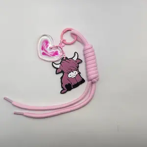 Pink Highland Cow Keychain
