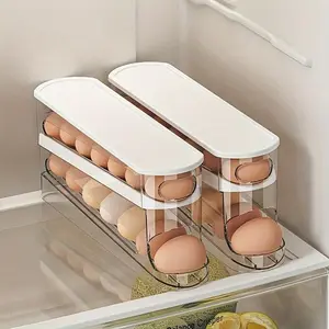 Clear Egg Storage Box, 1 Count Space Saving Rolling Egg Holder, Durable Plastic Egg Organizer for Refrigerator, Kitchen Accessories