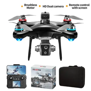 KY102 RC Drone with Screen Remote Controller & SD Card, Brushless Motor, Optical Flow Hover, Obstacle Avoidance, One-Key Takeoff/Landing, 360° Flips, LED Lights, 2 Batteries, FPV Quadcopter for Adult Beginners hd camera