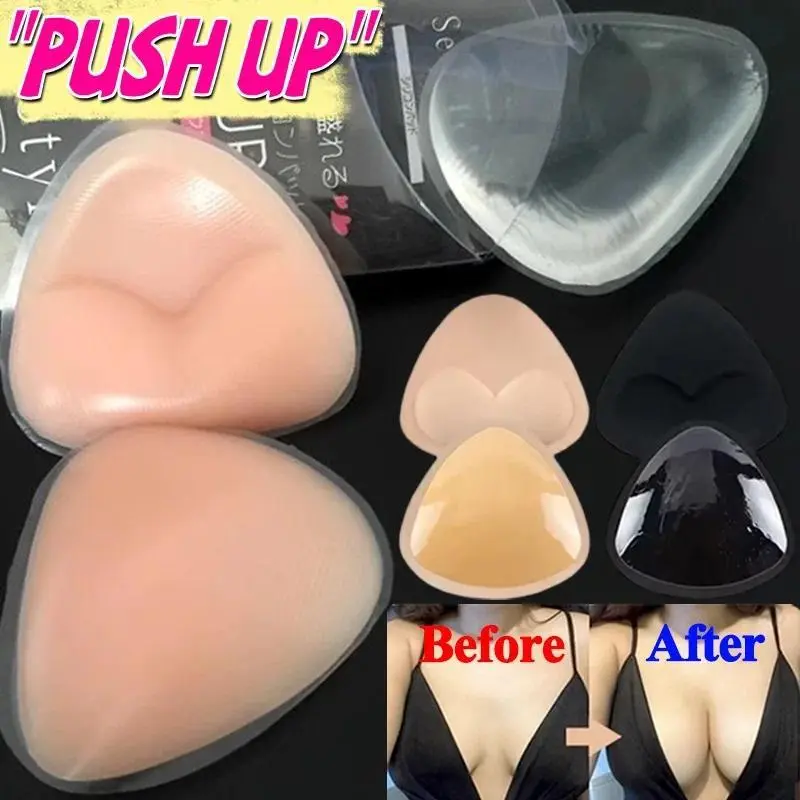 2026 New Triangle Silicone Bra Inserts - 11*11*2cm Higher Elasticity Chest Pads, Sticky Push-up Women's Bra Cups, Comfortable Fabric Nipple Covers for Swimsuits