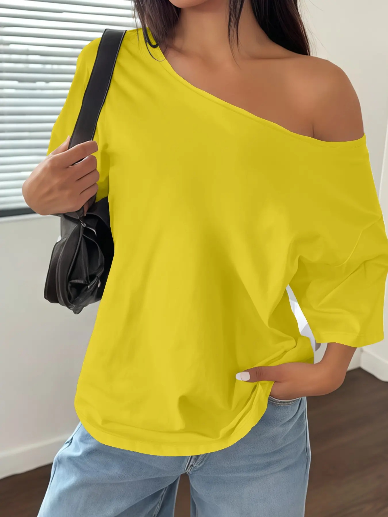 Plus Size Women's Asymmetrical Shoulder Fitted Top, Trendy Casual Fashion Short Sleeve Blouse Shirts, Thin Lightweight Fabric Daily Wear for All Seasons Blouses Shirts Tops