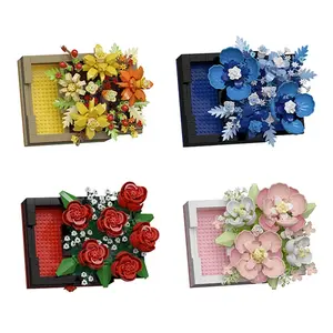 flash card flash card flash card Creative Artificial Flower Picture Frame Building Blocks Plastic Flowers Bricks DIY Art Ornament Valentine's Day Gifts