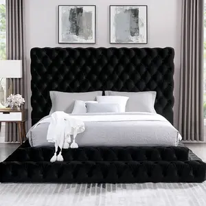 Stefania Step Up Modern Velvet Luxury Glam Bed Frame