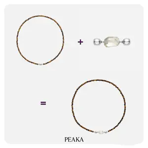 Peaka Tiger Eyes Charm Pendant and Amethyst Necklace Jewelry Set for Women, Magnetic Clasp Jewelry