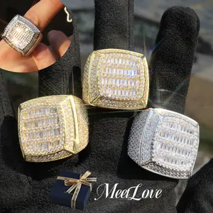 Men's Ring - Iced Ring - Icy Hip Hop Square Micropave Men's Hip Hop Ring,Bling Ring Synthetic Moissanite and Crystal Wedding Band Ring for Women Men,Comes with Premium Gift Box