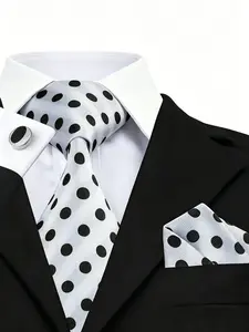 Men's Tie Set with Polka Dot Handkerchief and Buttonholes, Plaid Fashion Tie for Weddings and Business, Elegant All-Season Accessory