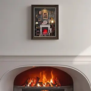 New Year gifts-3D Wooden Puzzle Book Nook Kits Fireplace DIY Photo Frame Ornament Bookshelf Dollhouse Building Toys Bookend Home Decoration for Creative DIY Projects Stem Construction Set