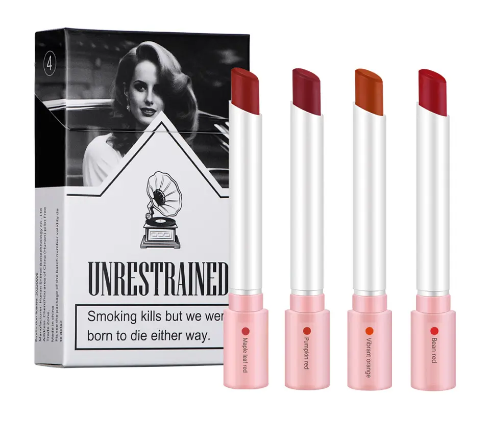4Pcs Cigarette Case Lipstick Little Smoke Tube Style Matte Nude Lipstick  Set