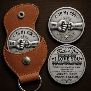Personalized Pocket Hug Coin for Son from Dad, Custom Name Engraved Coin, Fathers Day Gift From Dad, Keepsake Keychain