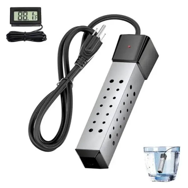 BIUSIKAN 2000W Rapid Heating Square Immersion Water Heater for Inflatable Pool, Bucket Heater with 304 SS Guard, LCD Thermometer, Heats 5 Gallon Water