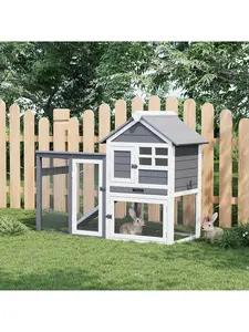 2-Story Rabbit Hutch, Small Wooden ChickenCoop, With Waterproof Roof, Pull Out Tray And A Wooden Ramp, Bunny Cage For Indoor Outdoor