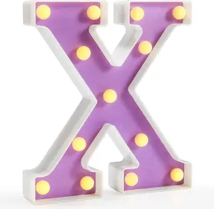 LED Letter Lights, Purple Light Up Alphabet Sign, Colorful DIY Marquee Night Light with Warm White LED, Home Party Birthday Wedding Bar Decoration, Purple Letter X