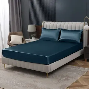 Homiest Deep Sea Blue Satin Fitted Sheet Twin XL Size Fitted Bed Sheet Deep Pocket Fitted Sheet Only Luxury & Ultra Soft Bedding Fitted Sheet Single Bottom Bed Sheets Sold Separately Breathable