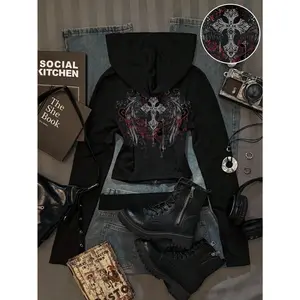 Casual women's wear minimalist printed solid color fitted hooded sweatshirt T-shirt, autumn, zipper cardigan pattern