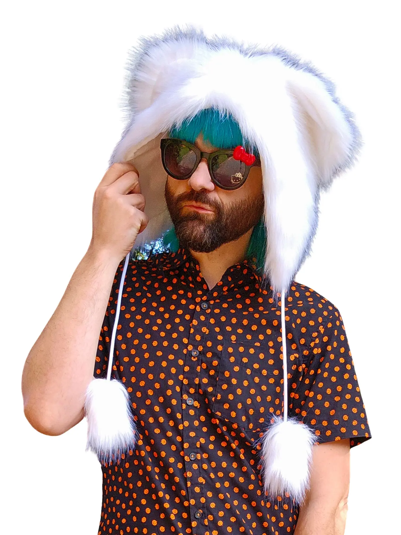 Atomic Laundry Apparel White Faux Fur Bear Mouse Hat with Large Adorable Ears and Fluffy Pom Poms One Size Fits All Teen Adult
