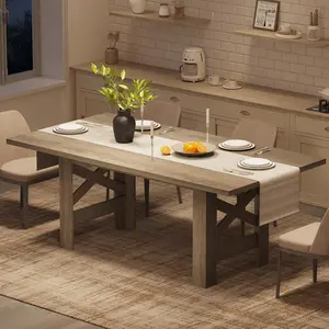 Garvee Large Wooden Farmhouse Dining Table, 71" Long, Seats 6-8, Rectangular with Thick Sturdy Frame and Stable Triangular Legs, Perfect for Kitchen, Office, Rustic Gray Finish