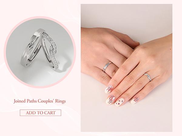 MEISSA Joined Paths Couples' Rings S925 Sterling Silver Mens Womens Matching Diamond Wedding Band Size Adjustable Personalized Gift Engrave Promise Ring Minimalist Stackable Perfect Gift Women Wedding Bands for Women Engagement  Christmas Gifts